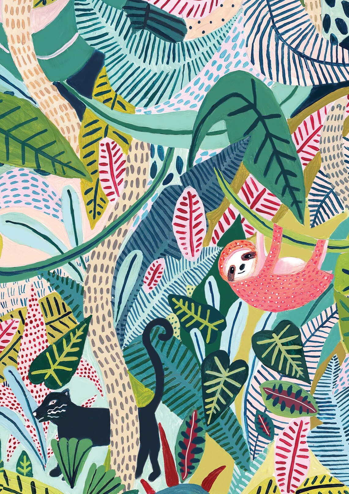 Sloth Jungle Gift Botanical Illustration Poster - Image 2