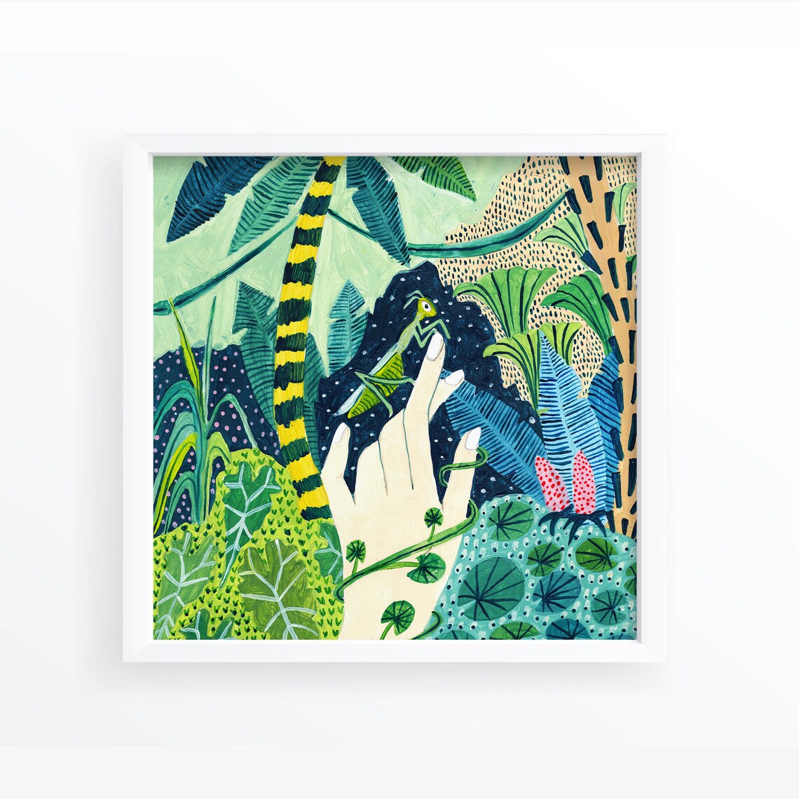 Praying Mantis Botanical Illustration Tropical Art Print