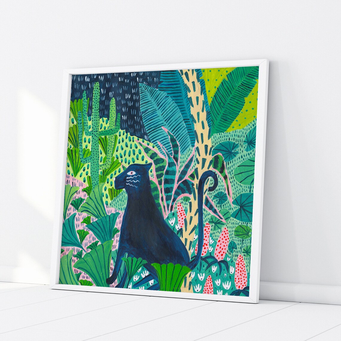Jaguar Black Cat Botanical Art Print, Jungle Safari - Image 3
