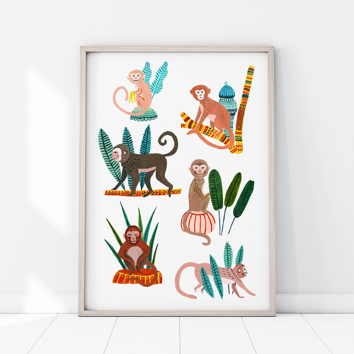 Monkeys of Malaysia Botanical Jungle Art Print - Image 4