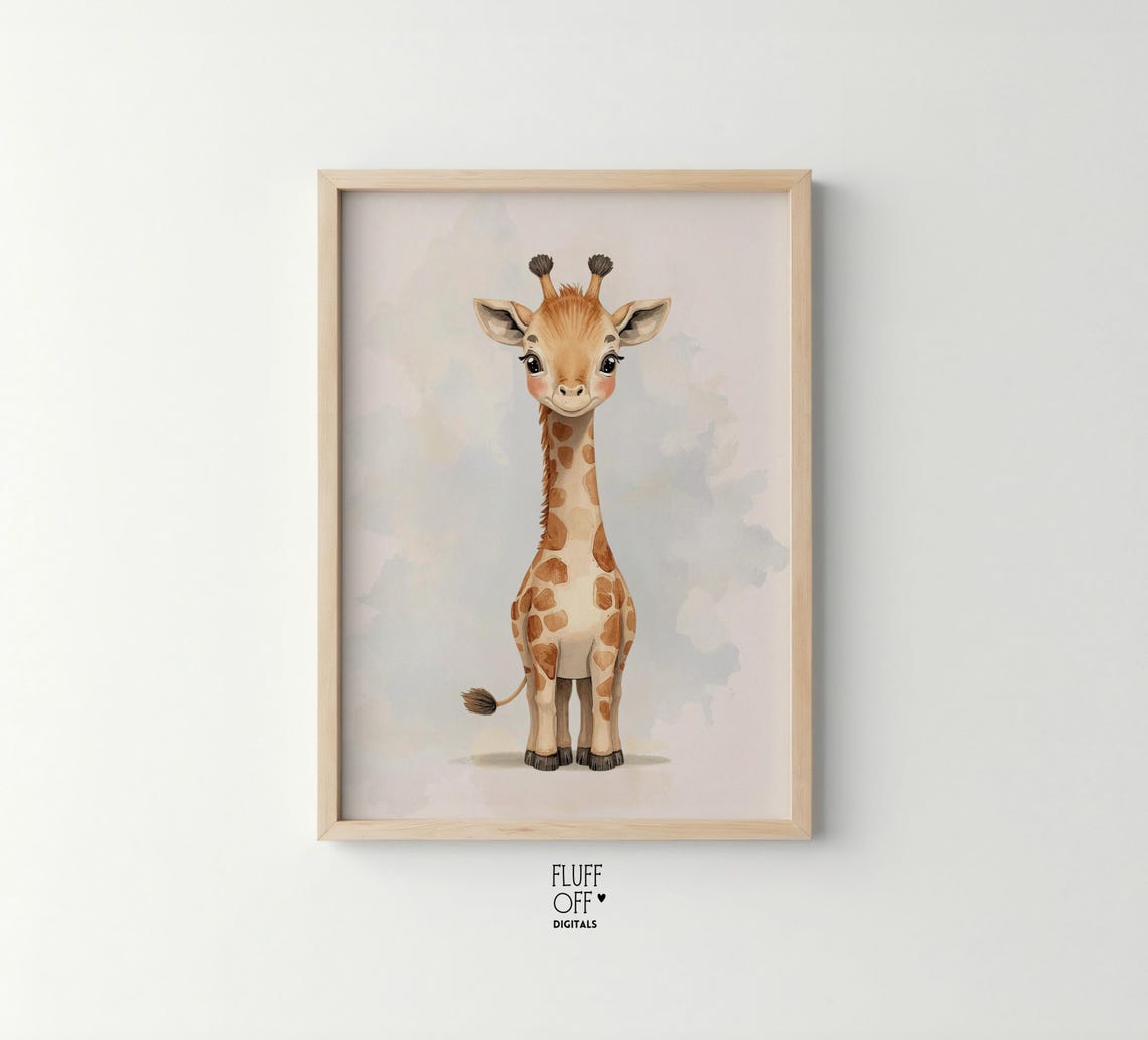 Baby Giraffe Portrait Cute Watercolor Neutral Nursery Art Poster