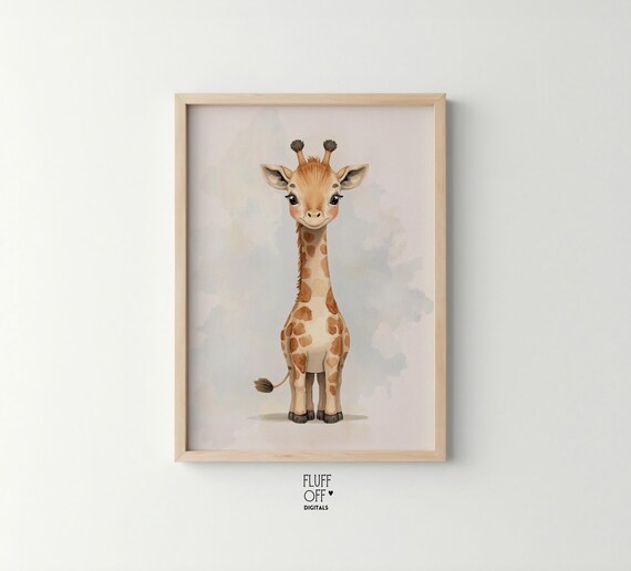 Baby Giraffe Portrait Cute Watercolor Neutral Nursery Art Poster