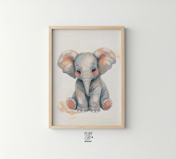 Baby Elephant Watercolor Cute Nursery Soft Neutral Art Poster