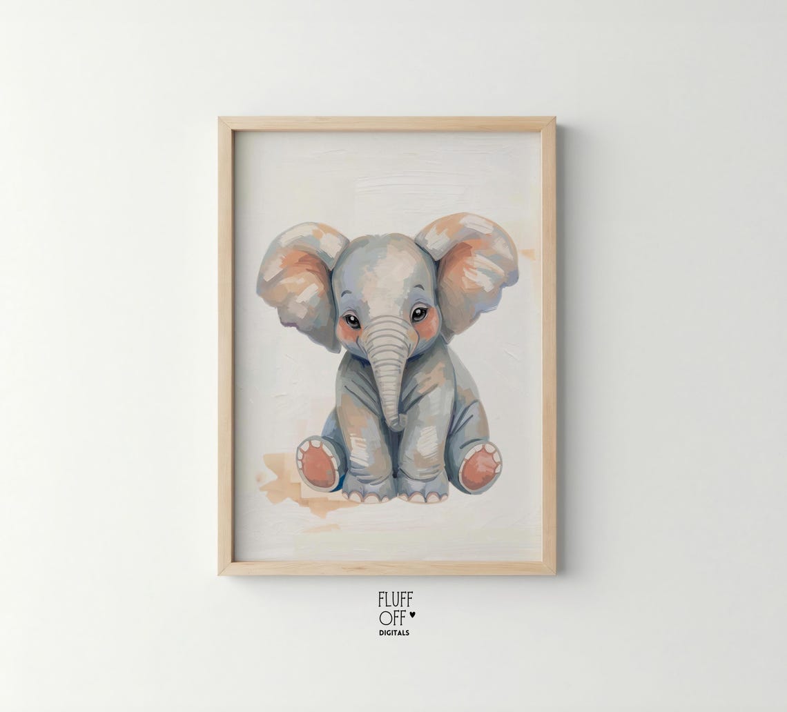 Baby Elephant Watercolor Cute Nursery Soft Neutral Art Poster