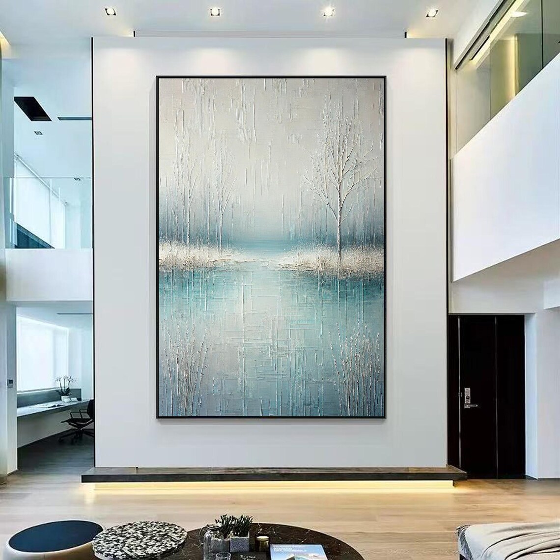 Forest Lake Abstract Landscape, Minimalist Nature Decor - Image 2