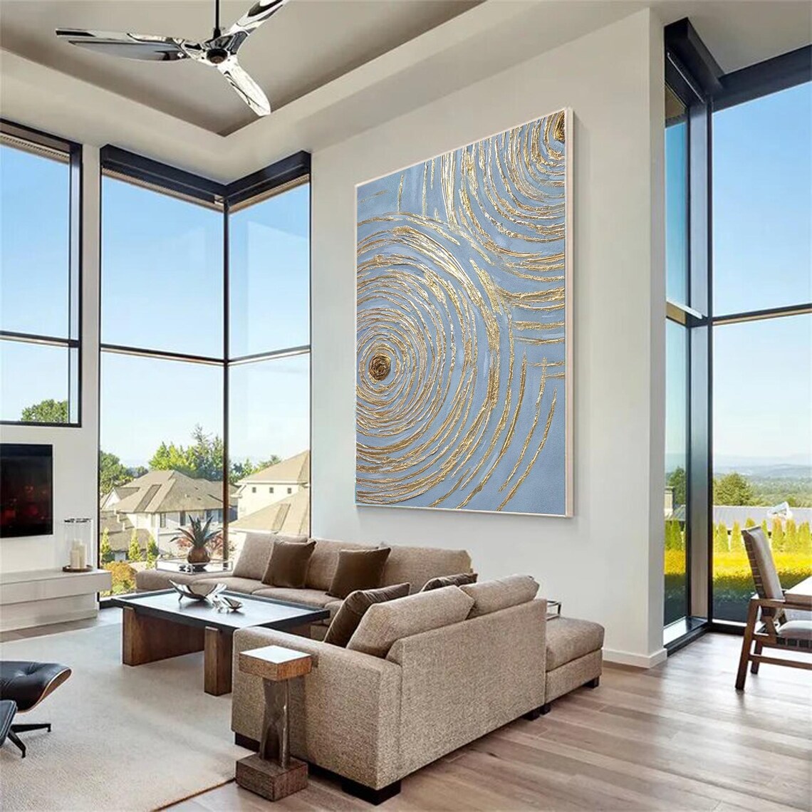 Minimalist 3D Round Textured Wall Art, Gold - Image 2