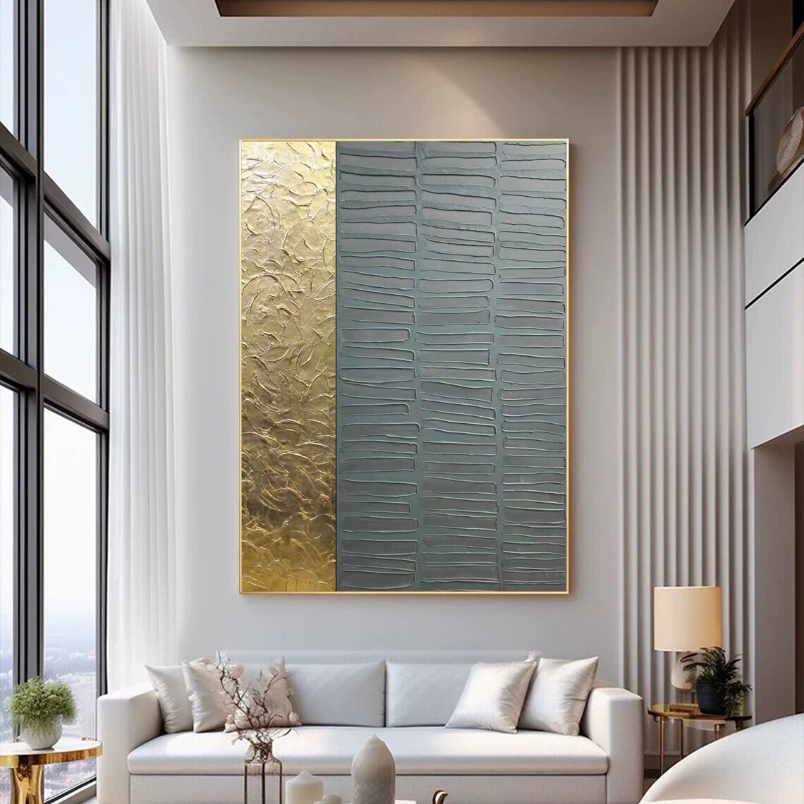 Gold And Gray Abstract Wabisabi Art, Japandi Decor - Image 2