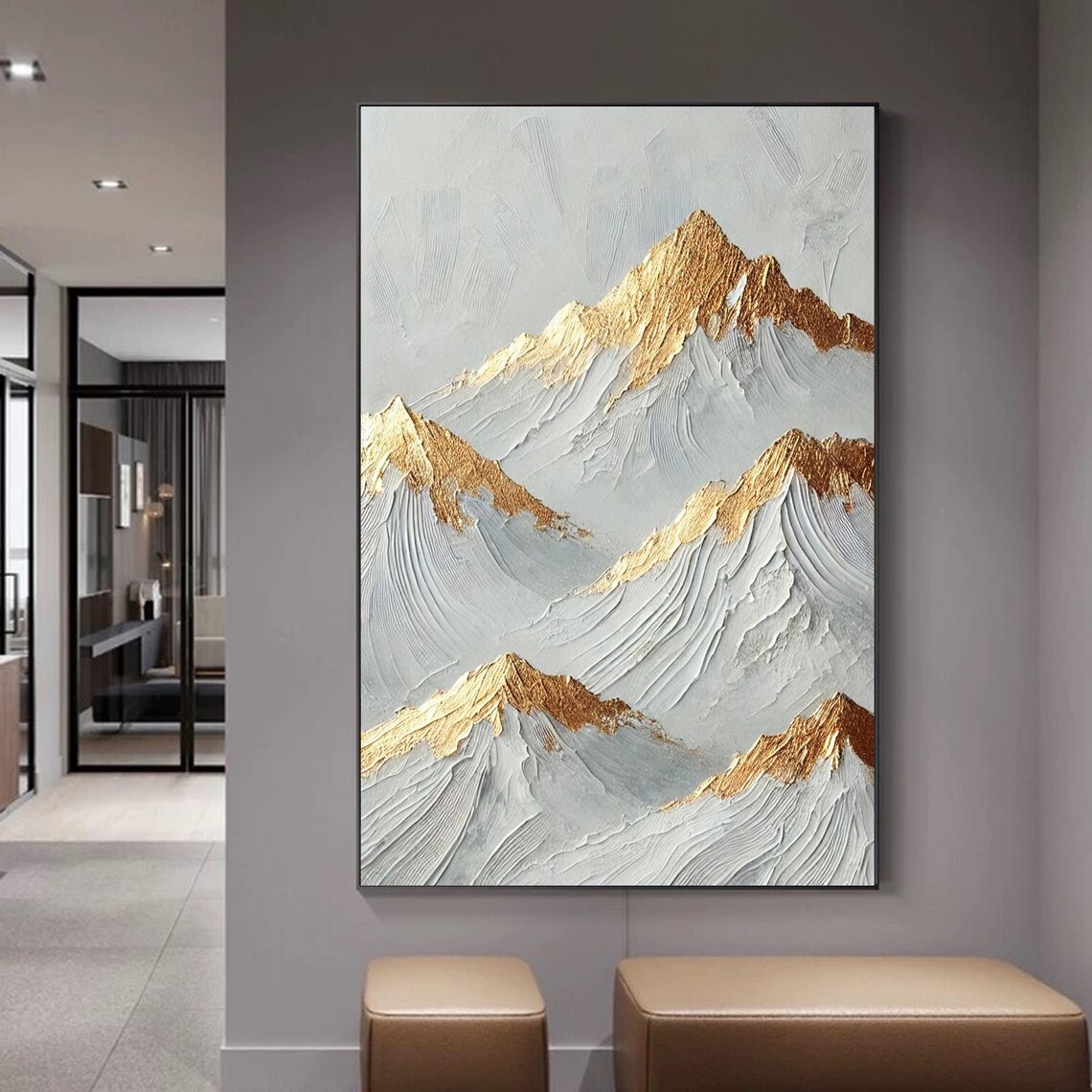 Gold Mountain Textured Landscape Painting, Minimalist - Image 3