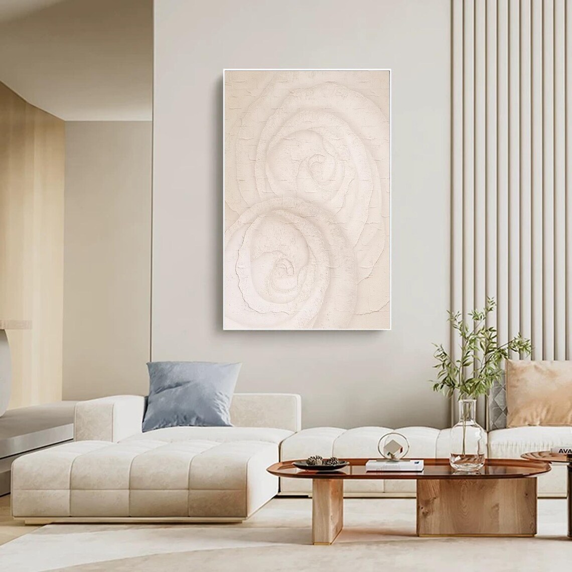 Beige Abstract 3D Textured Painting, Minimalist