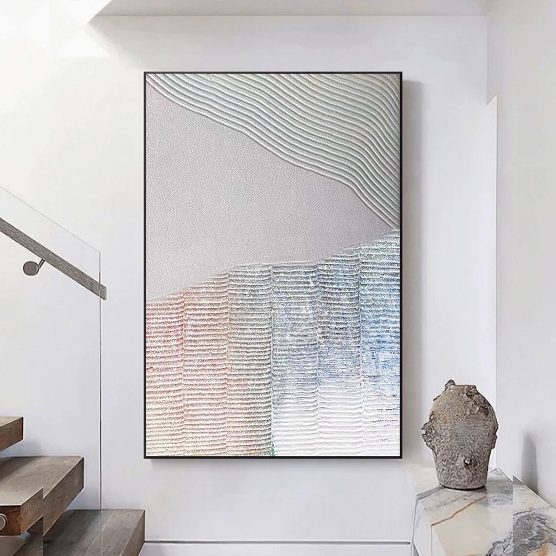 Gray Beige Abstract Wabisabi 3D Textured Painting