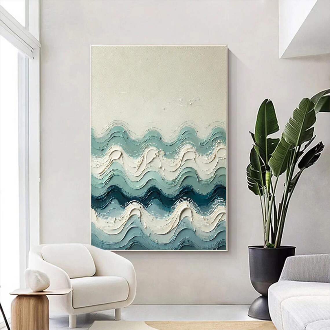 Wave Textured Wall Art, Minimalist Ocean Abstract