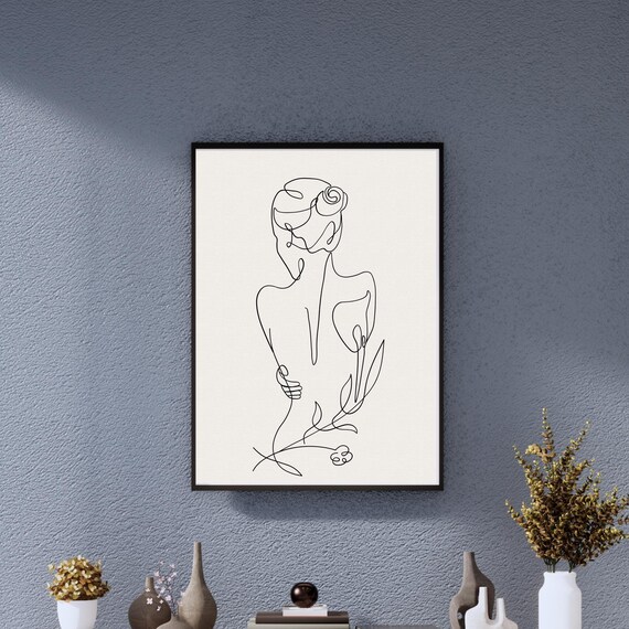 Elegant One Line Female Figure Continuous Drawing Minimalist Poster