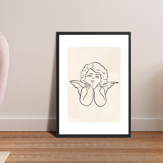 Baby Angel Line Art Print Minimalist Wall Decor Modern Angel Illustration Line Art Poster Print Angelic Home Decor