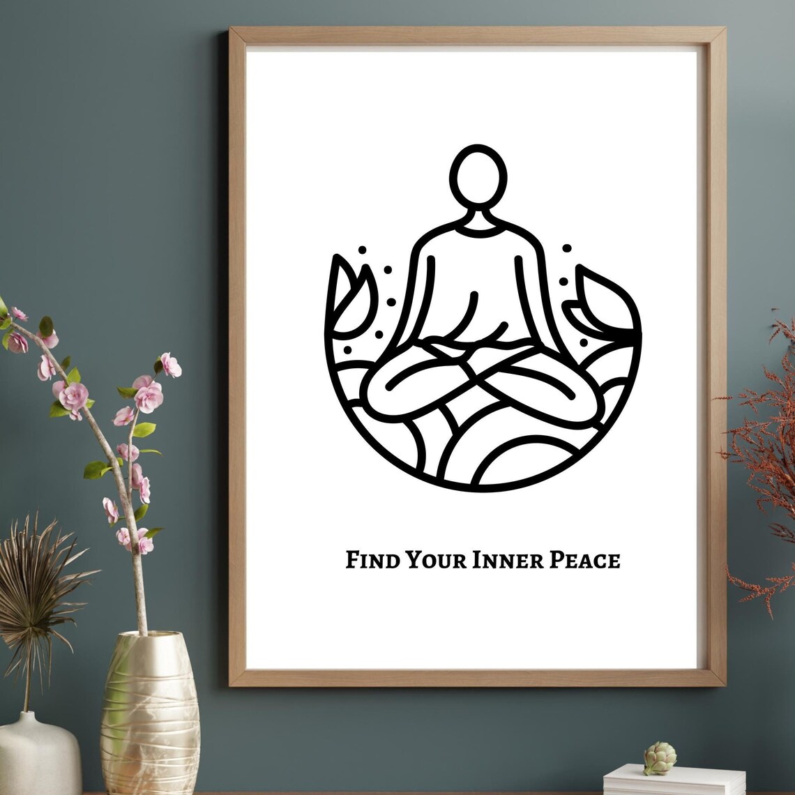 Find Your Inner Peace Meditating Figure Zen Line Art Quote Poster