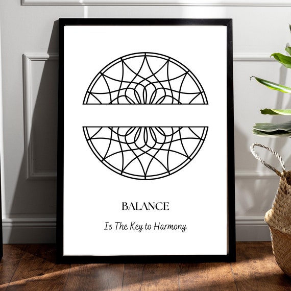 Balance Art Print Geometric Wall Art Mandala Inspired Print Modern Minimalist Decor Black And White Line Art Inspirational Quote