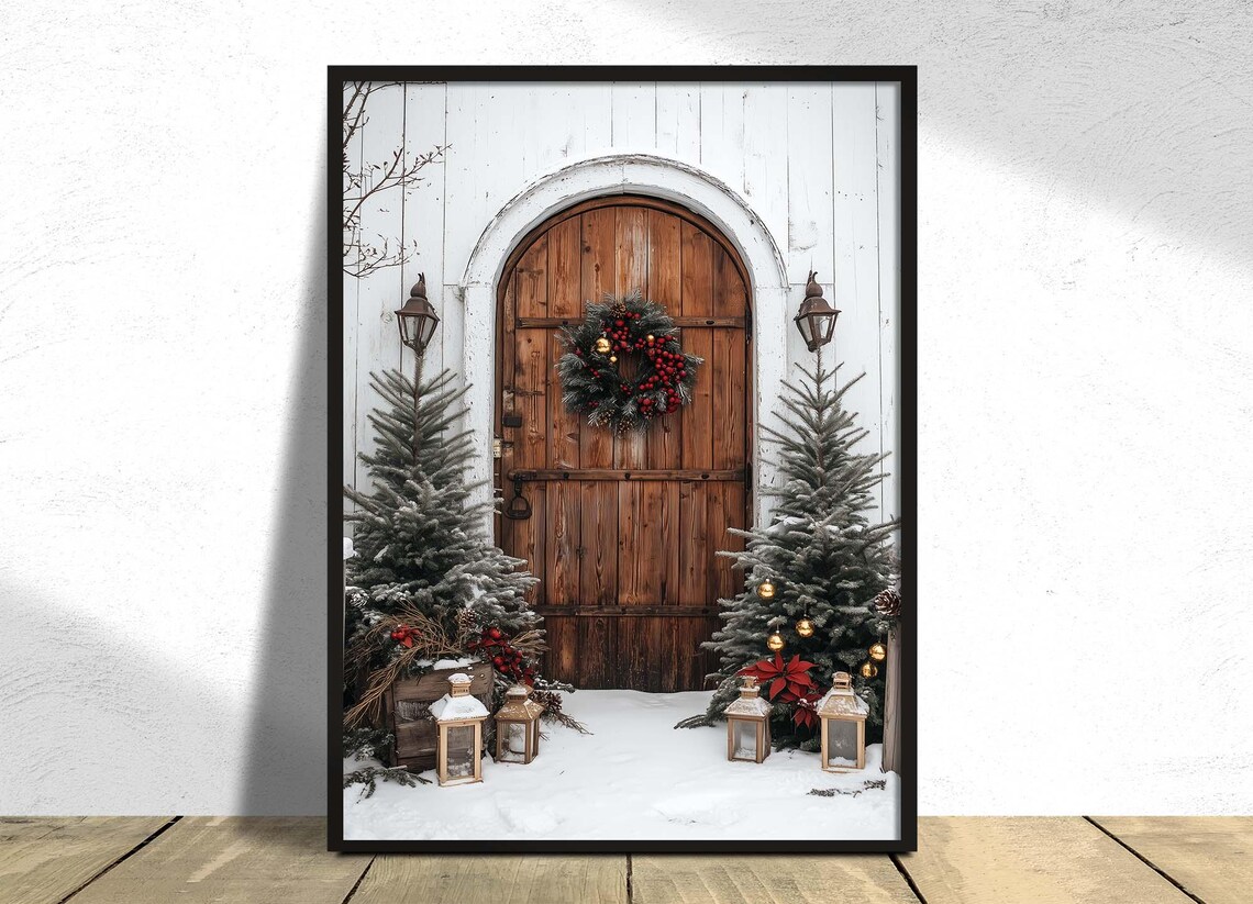 Christmas Door Winter Poster, Winter Holiday Art Print - Image 3