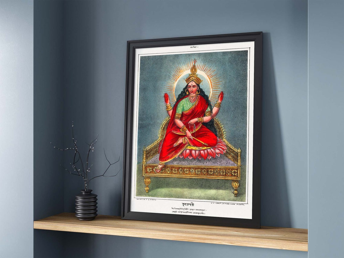 Goddess Bhuvaneshvari on Lotus Throne Vintage Hindu Art Poster - Image 2