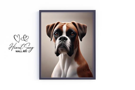 Boxer Dog Art Moody Vintage Pet Portrait Rustic Wall Neutral Earthy Home Decor 537