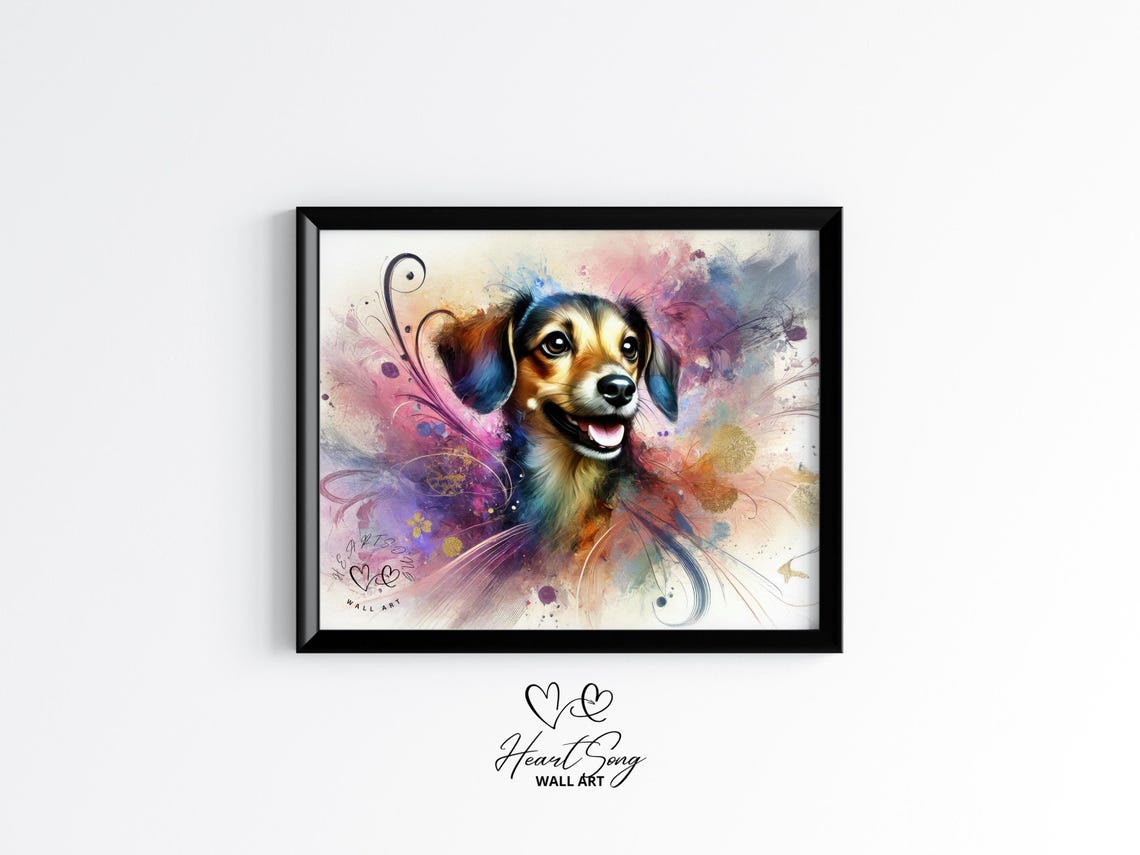 Dachshund Joyful Watercolor Splash Happy Small Dog Portrait Poster