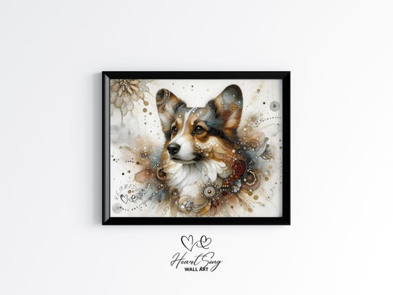 Corgi Dog Painting Rustic Abstract Wall Art In Modern Alcohol Ink Finish For Decor Lovers 858