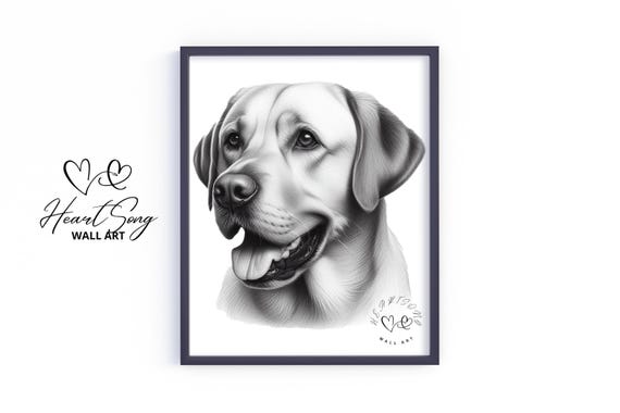 Labrador Retriever Rustic Art Moody Vintage Dog Sketch Cozy Country Wall Print Neutral Warm Decor V470