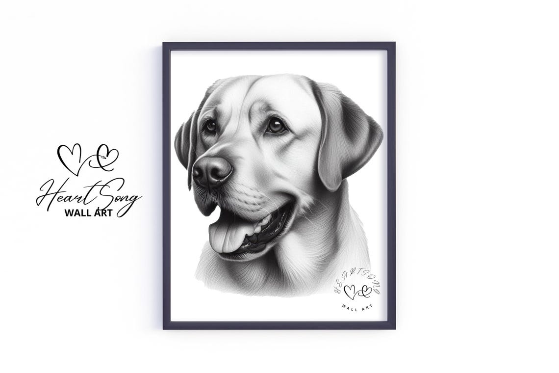Happy Labrador Retriever Grin Black and White Sketch Dog Poster Art