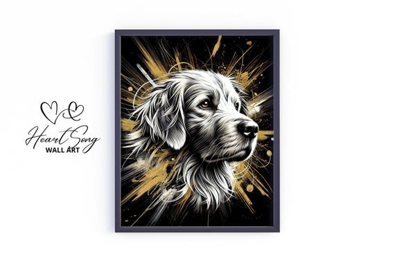 Chesapeake Bay Retriever Art Moody Black And Gold Dog Portrait Vintage Elegant Pet Print Stylish Animal Wall Decor 349