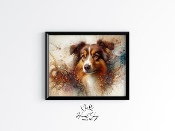 Australian Shepherd Dog Painting Rustic Abstract Wall Art In A Dreamy Alcohol Ink Composition For Modern Decor Lovers 821
