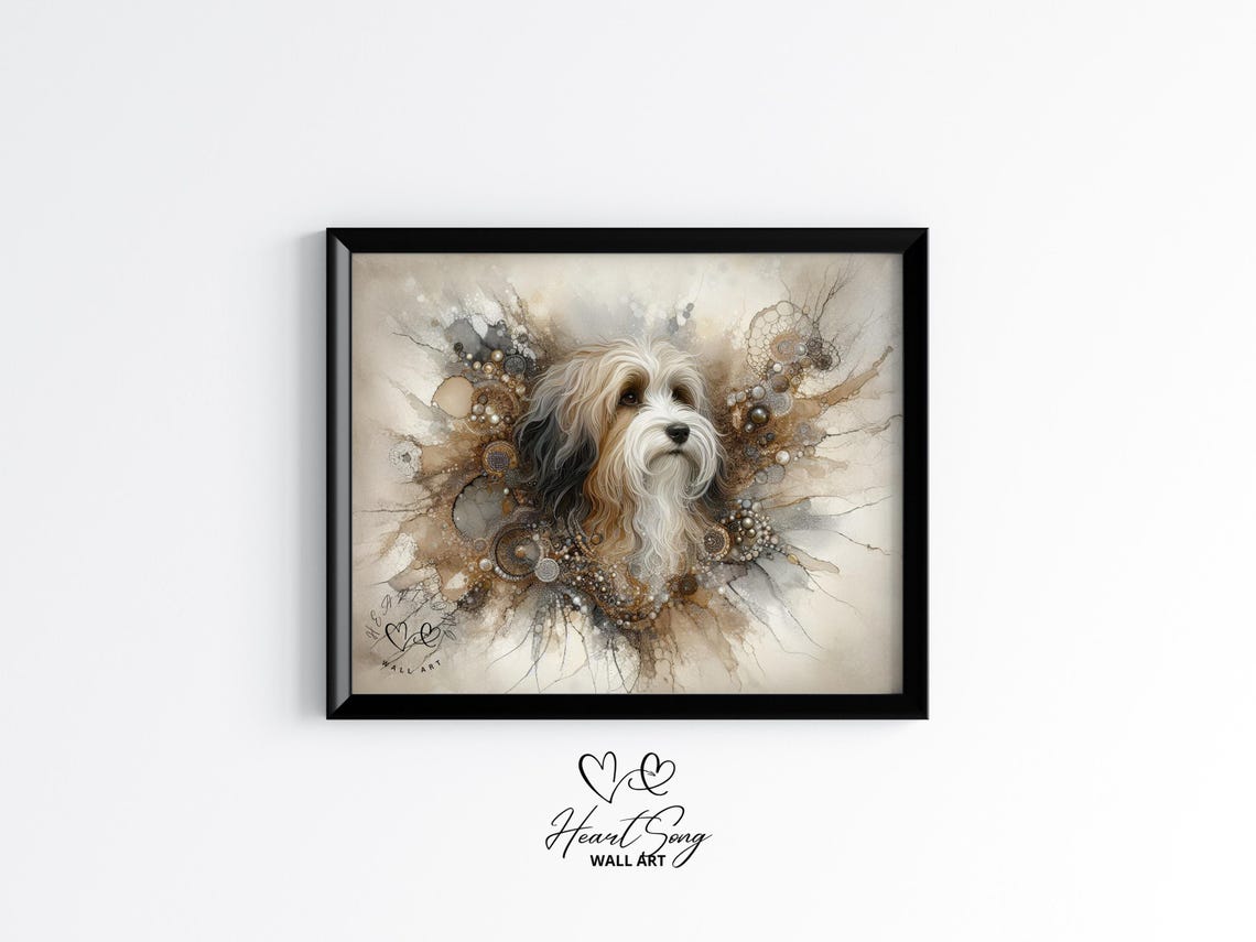 Havanese Dog Painting Rustic Abstract Wall Art In Modern Alcohol Ink Finish For Decor Lovers 893