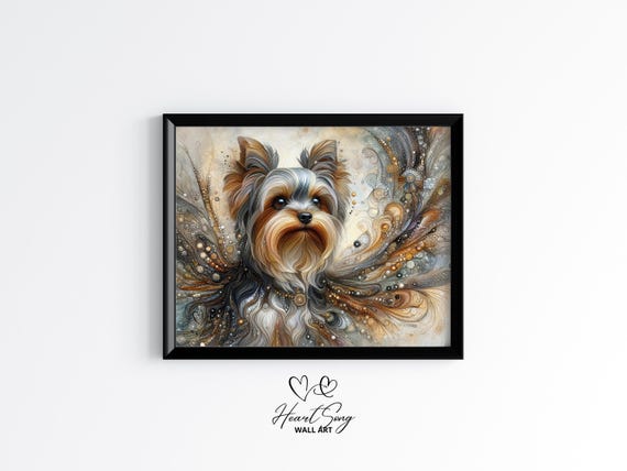 Yorkshire Terrier Dog Painting Rustic Abstract Wall Art In Modern Alcohol Ink Finish For Decor Lovers 920