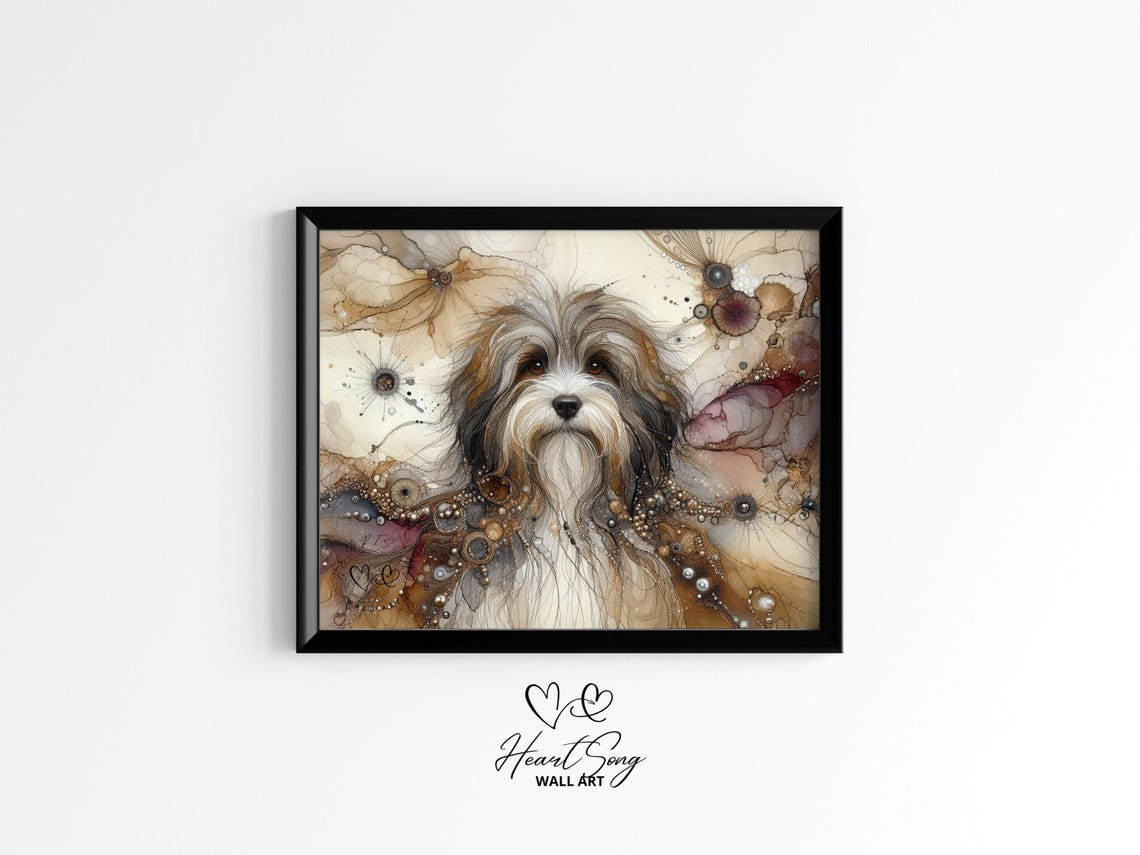 Havanese Dog Painting Rustic Abstract Wall Art With Painterly Alcohol Ink Swirls For Modern Decor Lovers 892