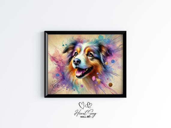 Australian Shepherd Wall Art Colorful Dog Watercolor Painting Abstract Pet Portrait Modern Animal Print 32