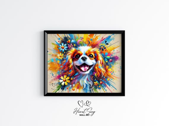 Cavalier King Charles Spaniel Art Bright Dog Painting Colorful Pet Portrait Abstract Animal Wall Decor Artwork 91