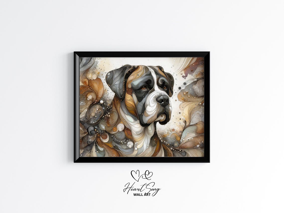 Cane Corso Dog Painting Rustic Abstract Wall Art In Alcohol Ink Style For Modern Decor Lovers 841