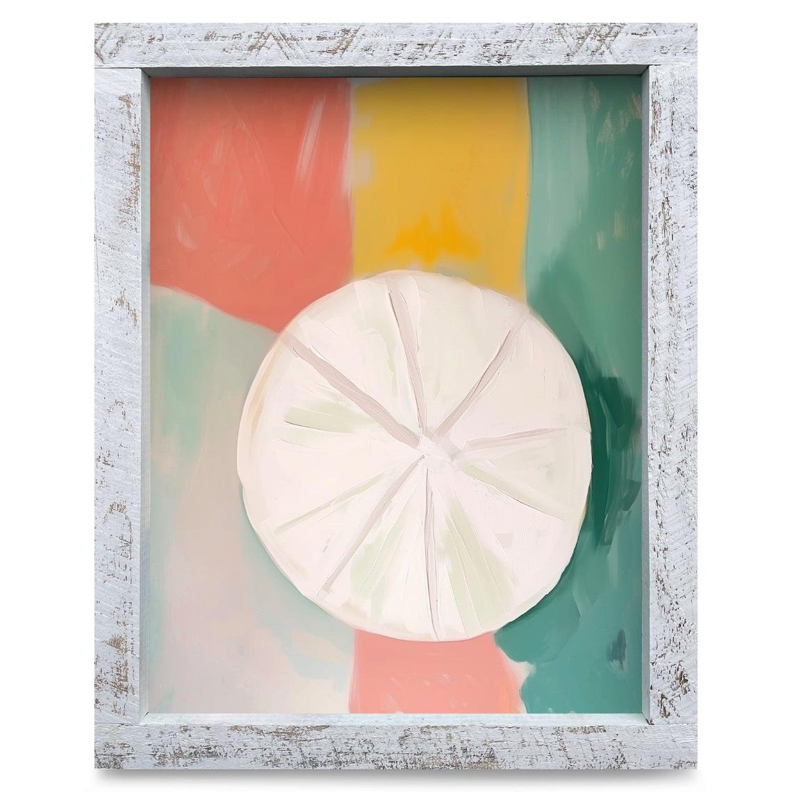 White Sand Dollar Colorful Striped Coastal Abstract Art Poster