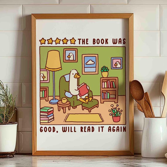 Silly Goose Reads A Book Funny Cute Childrens Room Art Trendy Print Kawai Farm Animal Poster Unframed Shipped Wall