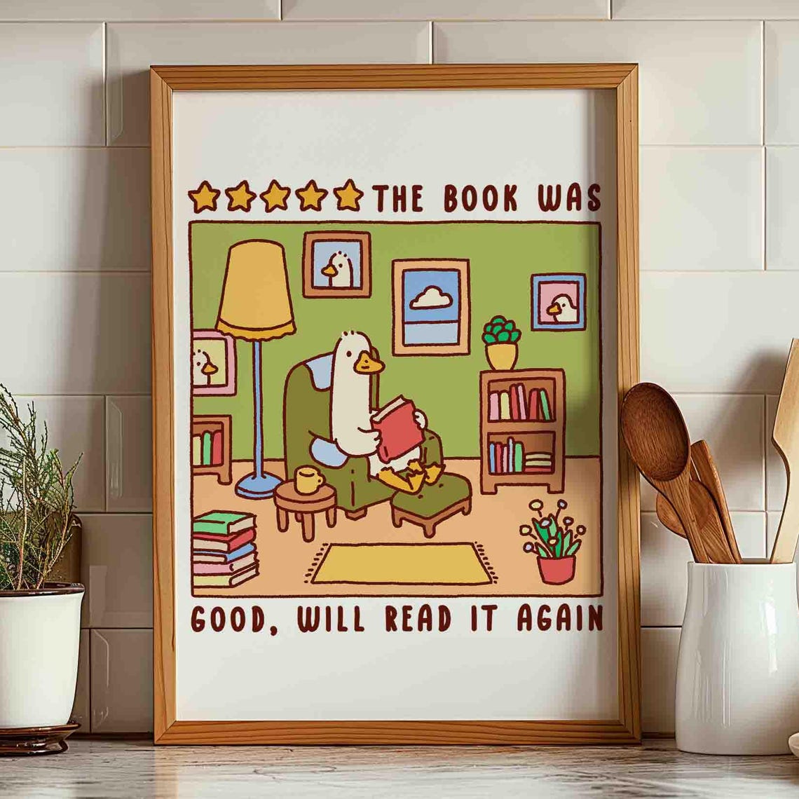 Silly Goose Reading Book Review Funny Children Nursery Wall Poster