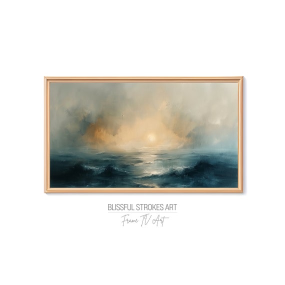 Frame Tv Art Abstract Sunset Seascape Art For Tv Frame Vintage Oil Painting Moody Ocean Waves Tv Wallpaper