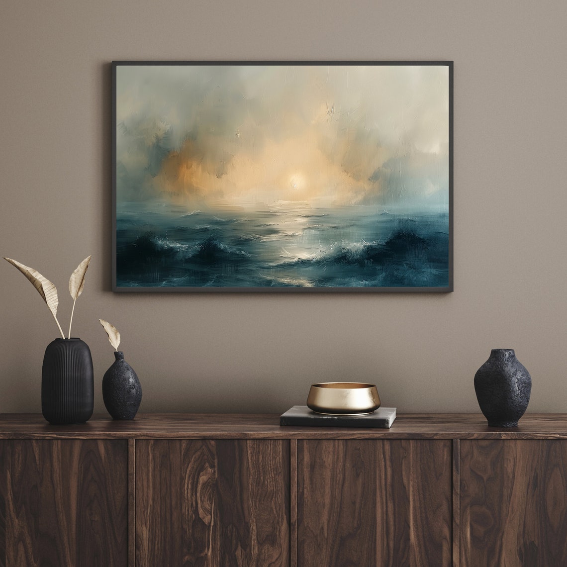 Moody Sunset Ocean Seascape Dark Waves Golden Light Oil Poster - Image 2