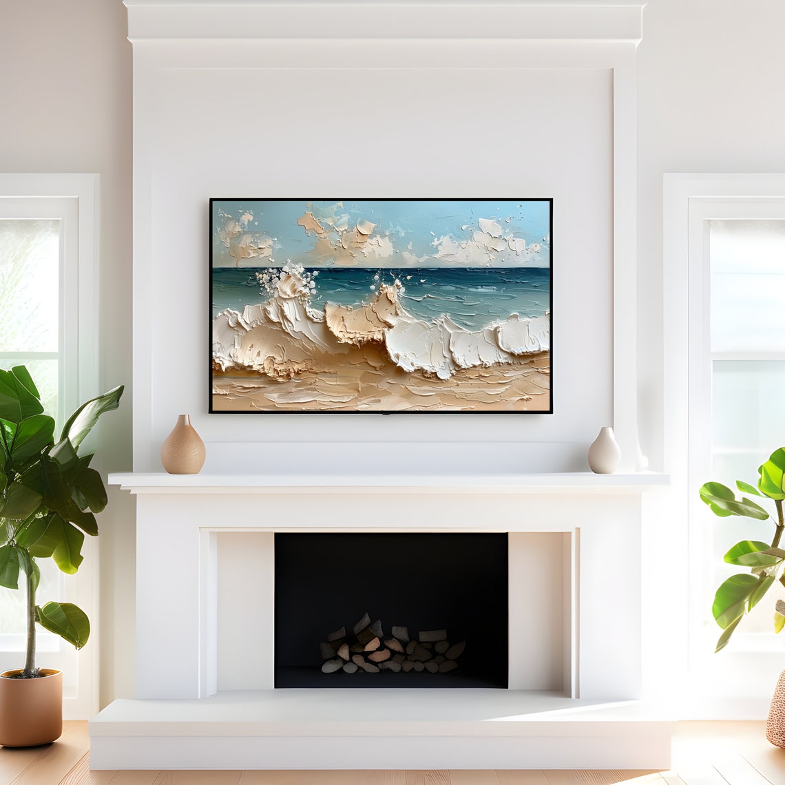 Abstract Textured Ocean Waves Impasto Seascape Digital TV Art Print - Image 4