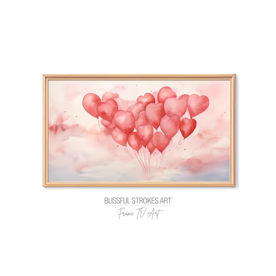 Red Heart Balloons Watercolor Romantic Love Valentine Art Print