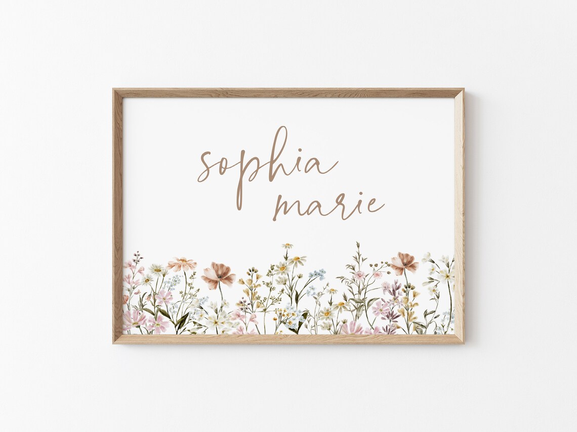 Nursery Name Sign Girl Nursery Print, Botanical Wall Art