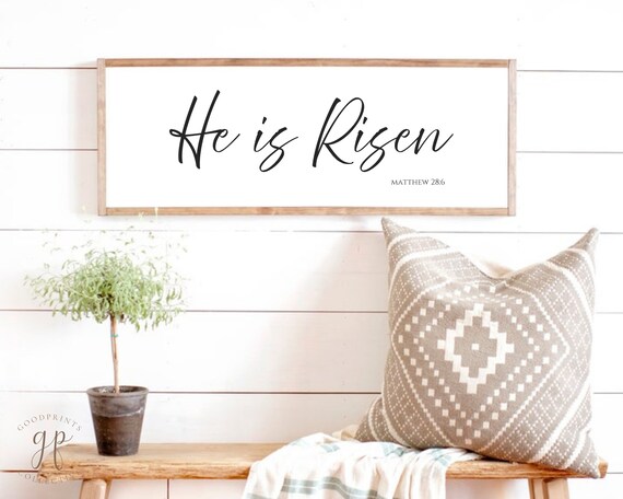 He Is Risen Matthew 28 6 Easter Faith Script Wall Decor Poster