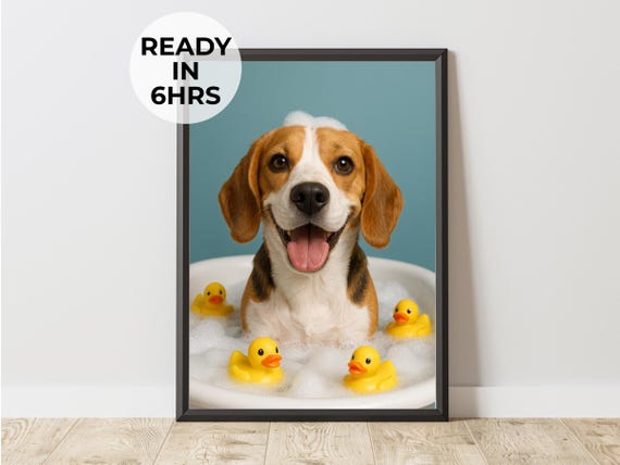 Custom Bathtime Pet Portrait Funny Duckies Art Bathroom Gift
