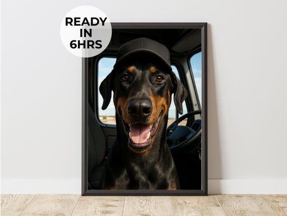 Custom Trucker Pet Portrait Funny Long Haul Driver Gift Art