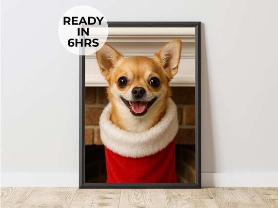 Custom Pet In Stocking Portrait, Holiday Decor