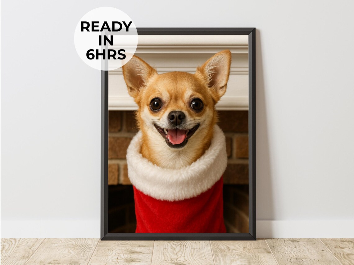 Custom Pet In Stocking Portrait, Holiday Decor