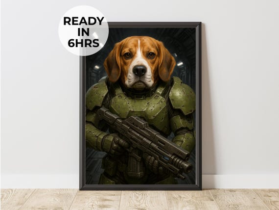 Custom Scifi Soldier Pet Portrait Gamer Art Gift