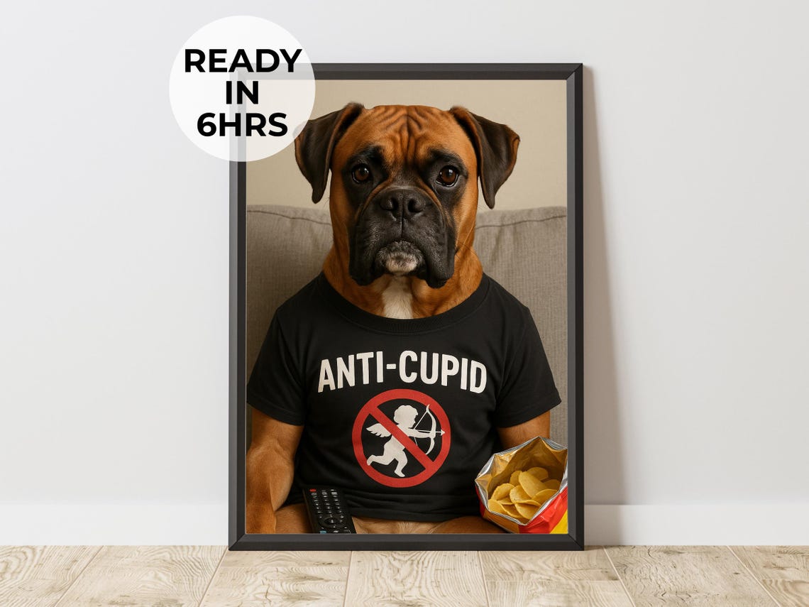 Custom Anti Cupid Dog Portrait Boxer Valentine Funny Single Dog Poster