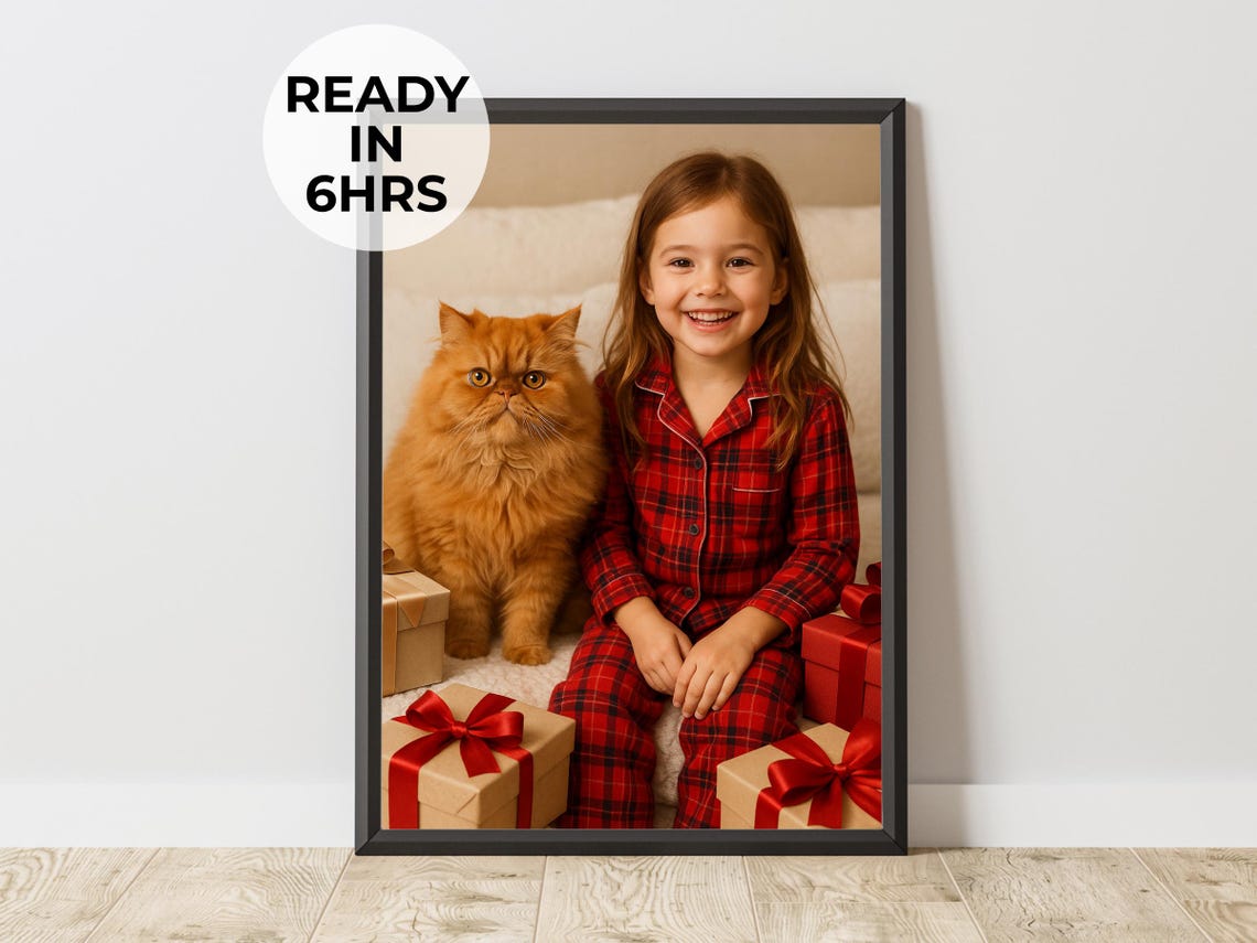 Custom Christmas Pet Owner Portrait, Festive Gift